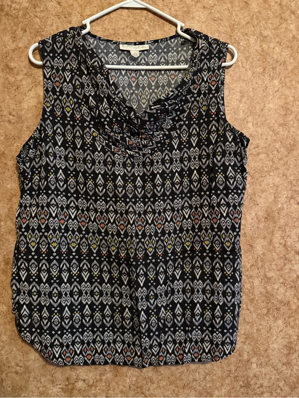 Emaline Black Geometric Cowl Neck Sleeveless Top